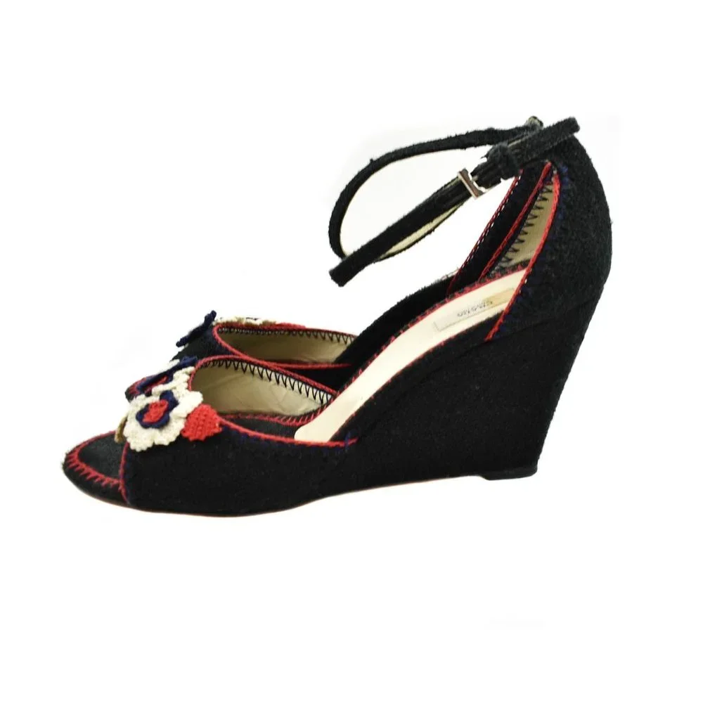 PRADA Black, Crochet Flowers Wedges Size: 8 - Picture 6 of 9